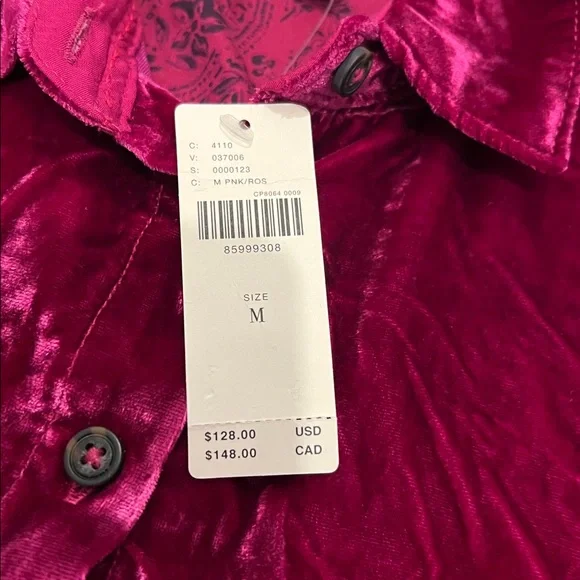 Pilcro Anthropologie Velvet Button Down Shirt in Magenta Medium M NEW!! - Picture 4 of 4